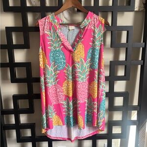 NWT Simply Southern Pineapple Print Pink Sleeveless Top